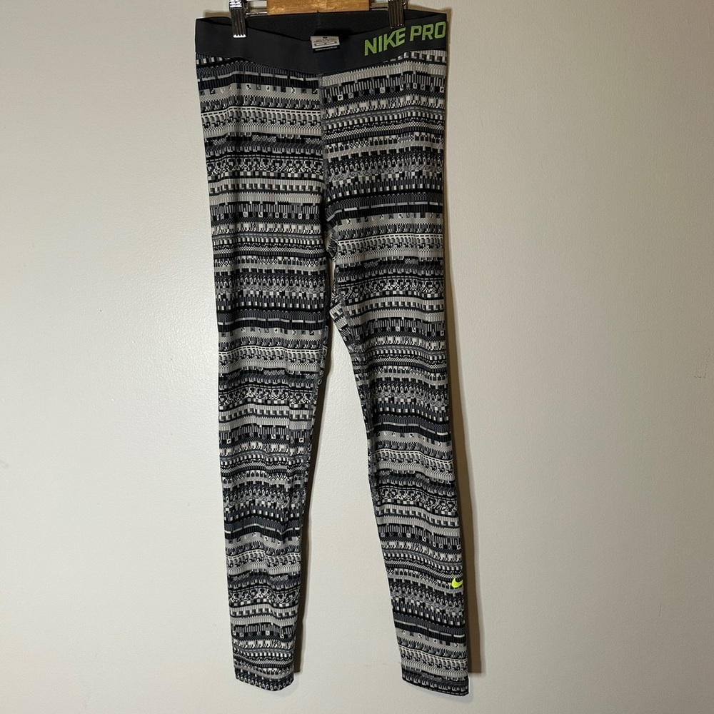 Nike Pro Dri-Fit Womens M Full Length Leggings‎ Geometric Black Gray Activewear
